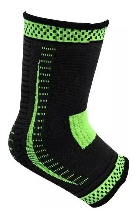 Tobillera De Compresion Elástica Anti Esguince Soporte Ortopedico Paquete x 2 unidades Color Negro con detalles verdes.webp